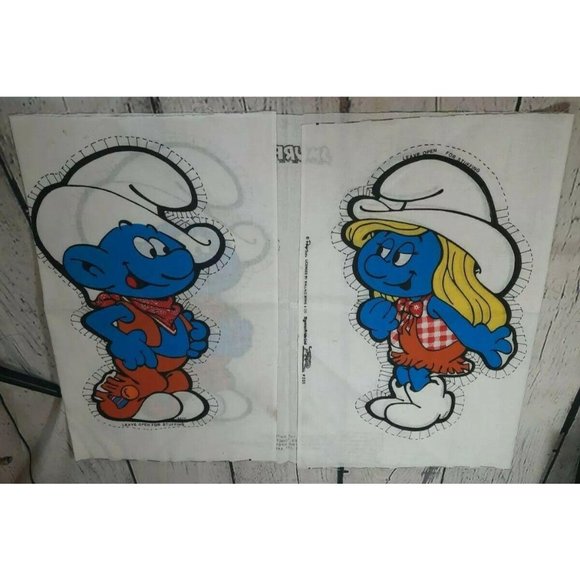 Tigress Pride LTD Other - 1982 Peyo Smurfs Fabric Cut & Sew Panels Uncut 4 Panels Smurfette Cowboy Smurf